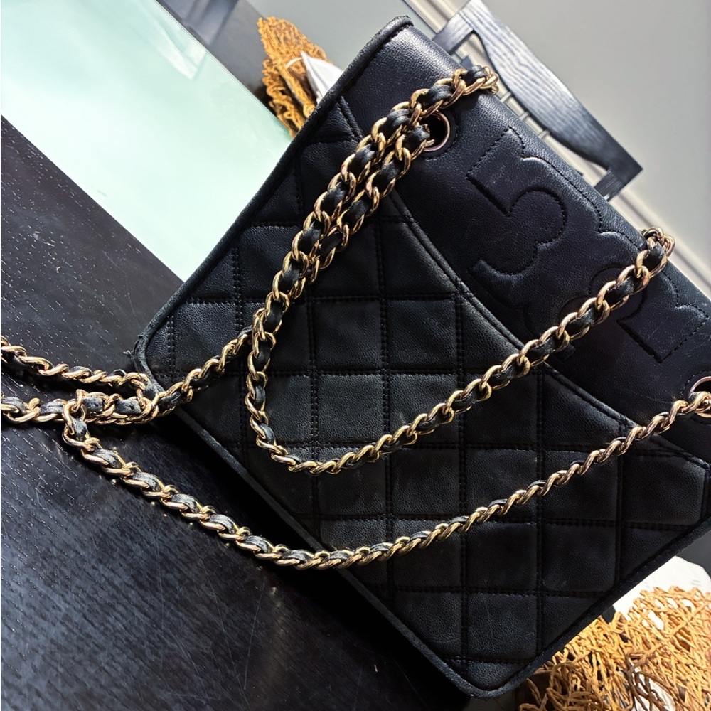 Tory Burch Black Quilted Crossbody Bag with Chain Straps